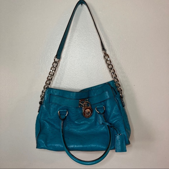 Michael Kors Hamilton Ostrich Embossed Purse, Blue - Picture 2 of 12